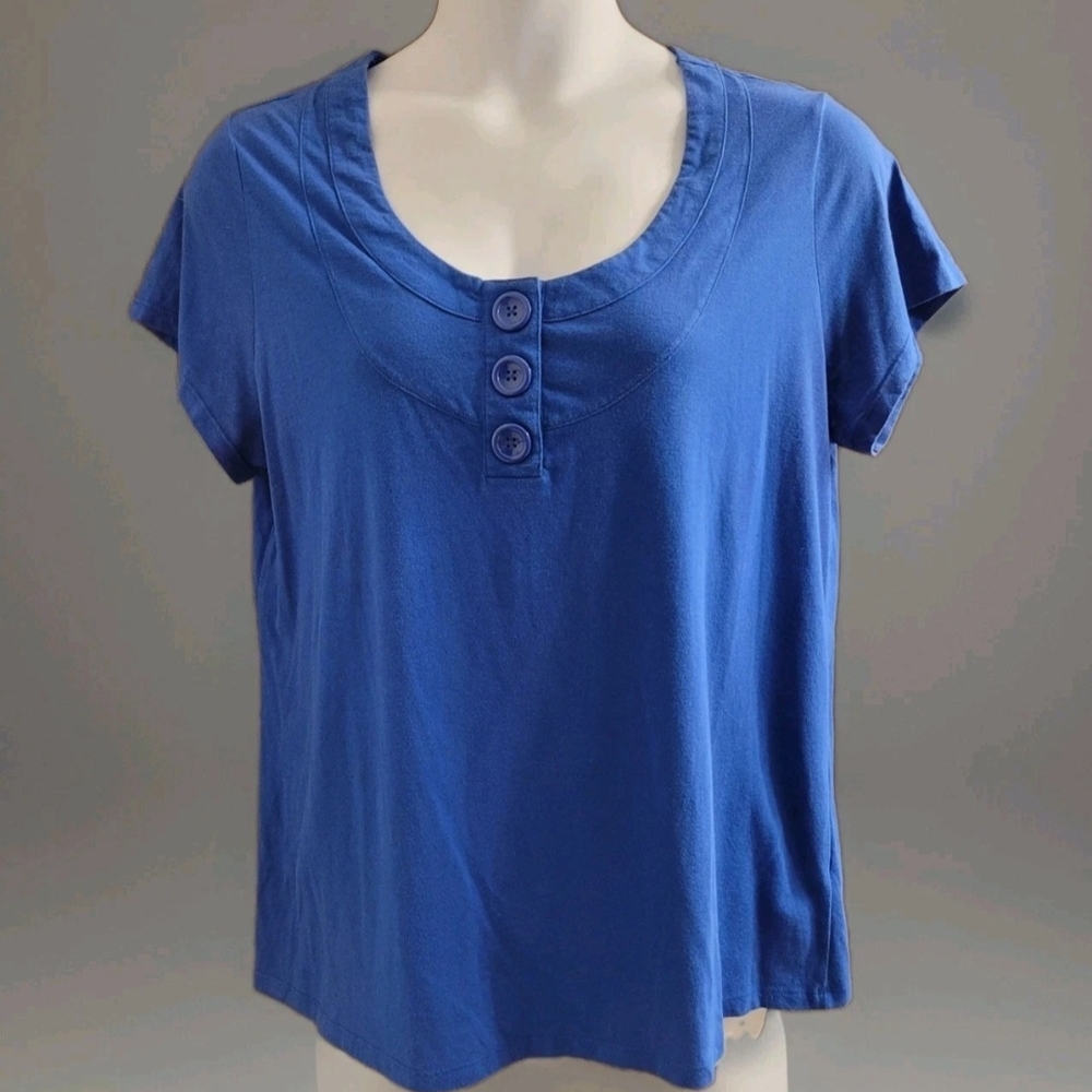 Women short Sleeve Baby Doll Top With‎ Large Buttons in Front Blue Plus Sz 18/20